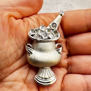 ✨ Vintage Champagne Ice Bucket Brooch Signed GARC Silver Tone Celebration Pin